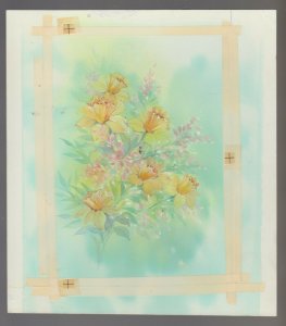 AT EASTER Pink & Yellow Flowers 7.5x8.5 Greeting Card Art #E2474