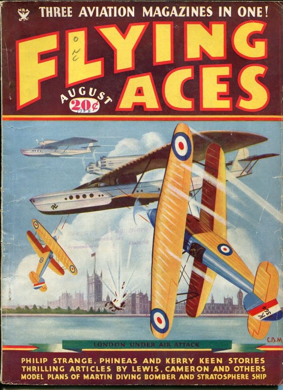 Flying Aces 8/1935- bedsheet edition-WWI aviation pulp thrills-rare-VG/FN