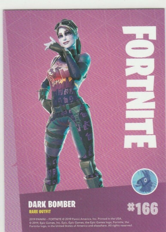 Fortnite Dark Bomber 166 Rare Outfit Panini 2019 trading card series 1