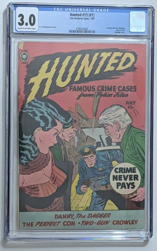 Hunted #13 (#1) Jul 1950, Fox CGC 3.0 Bondage cover used in SOTI 