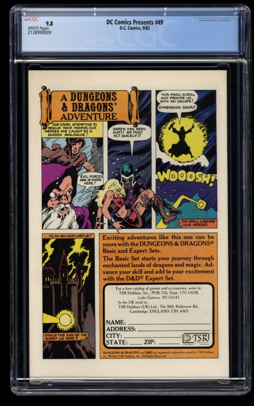 DC Comics Presents #49 CGC NM/M 9.8 White Pages Shazam + Superman VS Black Adam!