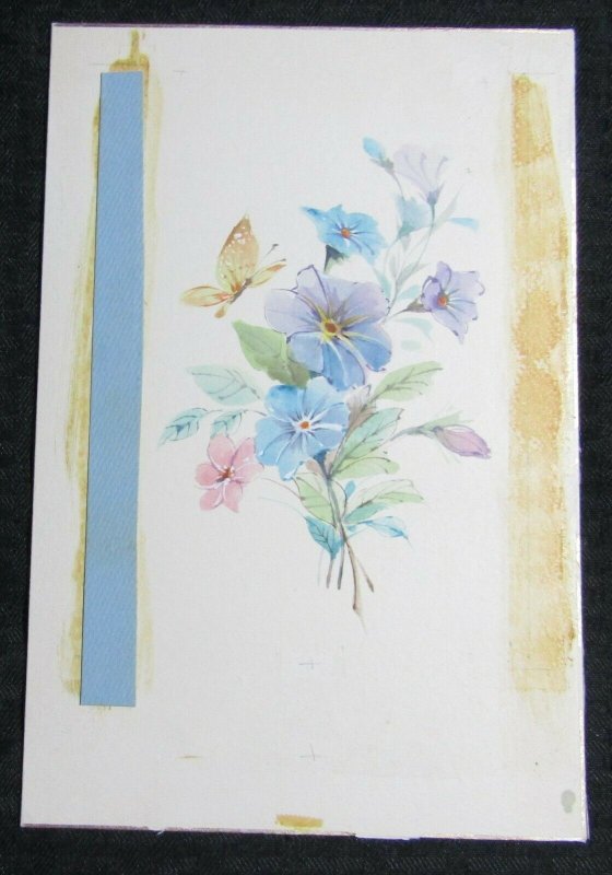 ANNIVERSARY Purple & Blue Flowers w/ Betterfly 6.5x9.5 Greeting Card Art #A1770