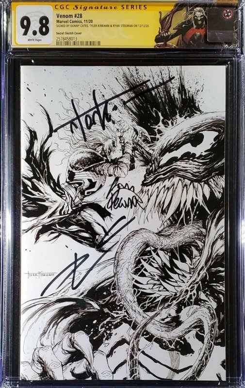 ?? Venom #28 CGC 9.8 SS 3x signed Cates Stegman Kirkham Secret Sketch B&W