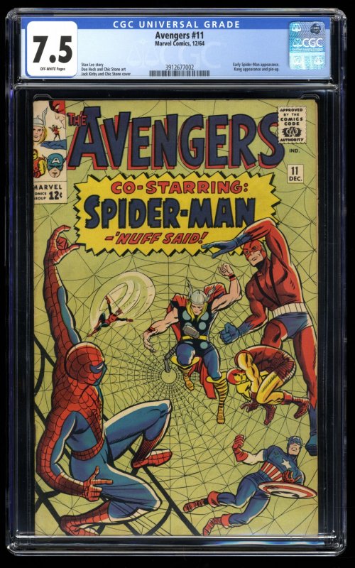 Avengers #11 CGC VF- 7.5 Off White 2nd Appearance Kang Spider-Man Crossover!