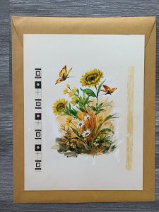 THANK YOU NOTE Orange Butterflies w/ Sunflowers 7x9.5 Greeting Card Art T9025