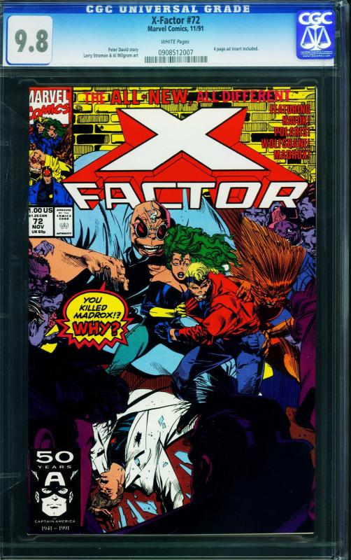 X-Factor #72 comic book 1991 CGC 9.8 White Pages 0908512007