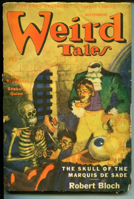 Weird Tales 9/1945-Skeleton-skull-dismemberment-pulp horror-Bradbury-Bloch-FR