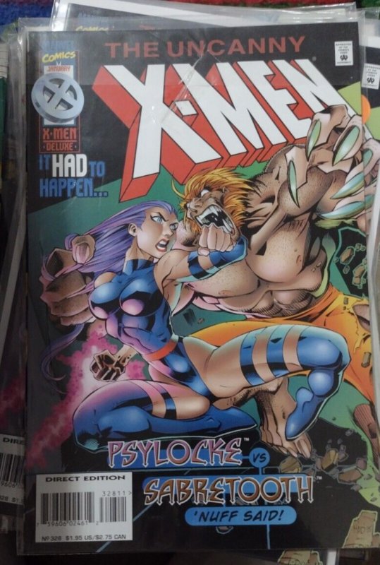 UNCANNY X-MEN #328  1996 MARVEL DISNEY SABERTOOTH VS PSYLOCKE