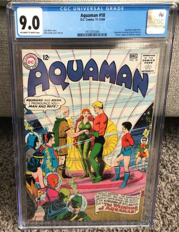 D.C. Comics, Aquaman #18, Key: Aquaman+Mera marriage, CGC 9.0, Movie soon!