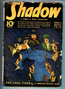 SHADOW 1939 Feb 15 -Classic cover- STREET AND SMITH-RARE PULP g/vg