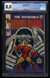 Iron Man #8 CGC VF 8.0 White Pages Origin of Whitney Frost! Gladiator!