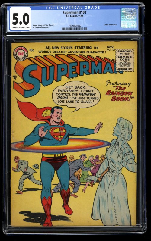 Superman #101 CGC VG/FN 5.0 Cream To Off White The Rainbow Doom!