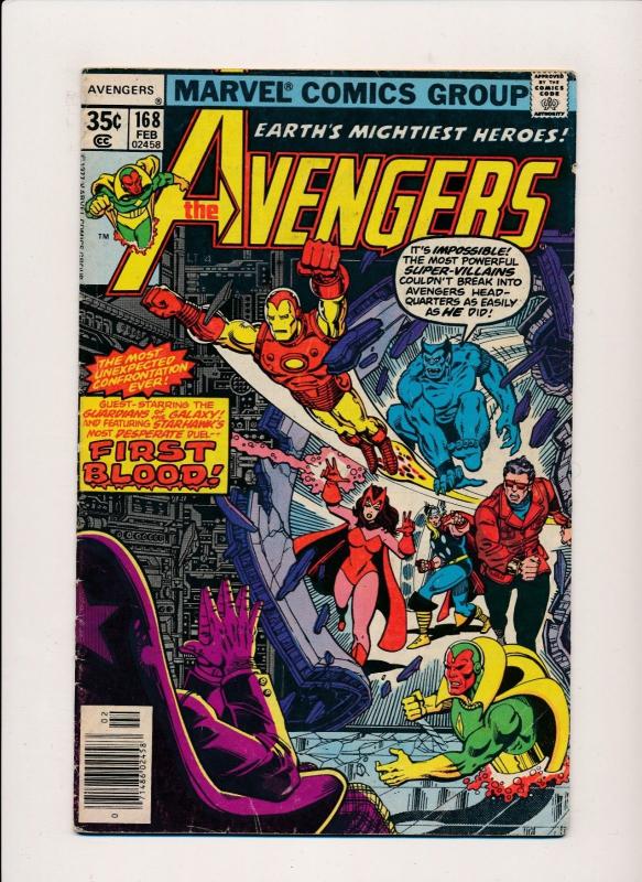 Marvel THE AVENGERS #168(1977)Guest Staring Guardians of the Galaxy GOOD (PF236)