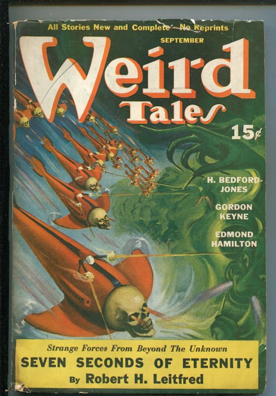 WEIRD TALES 09/1940-RAY QUIGLEY-SKULL COVER-SEABURY QUINN-EDMOND HAMILTON-vg