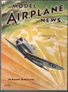 Model Airplane News 2/1940- Republic XP-40 Pursuit-WWII era-pix-diagrams-VG