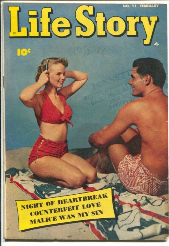 Life Story #11 1950-Fawcett-swimsuit photo cover-Marc Swayze art-spicy pics-VG