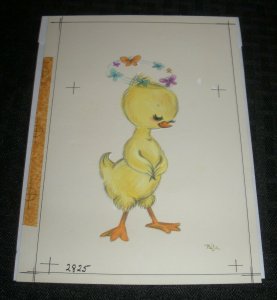 HAPPY EASTER Cute Duckling w Butterfly Halo 5.5x7.5 Greeting Card Art #2825