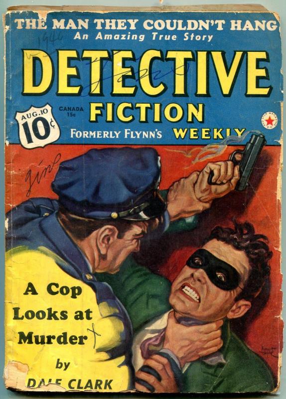 Detective Fiction Weekly Pulp August 10 1940- Dale Clark- Belarski cover G