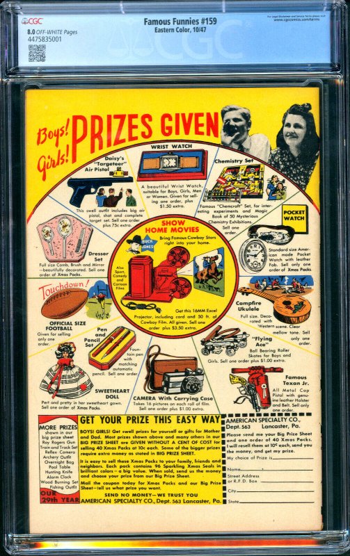 Famous Funnies #159 Eastern Color 1947 CGC 8.0