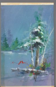 CHRISTMAS Red Cardinals in Woods with Snow 5x7.5 Greeting Card Art #E2