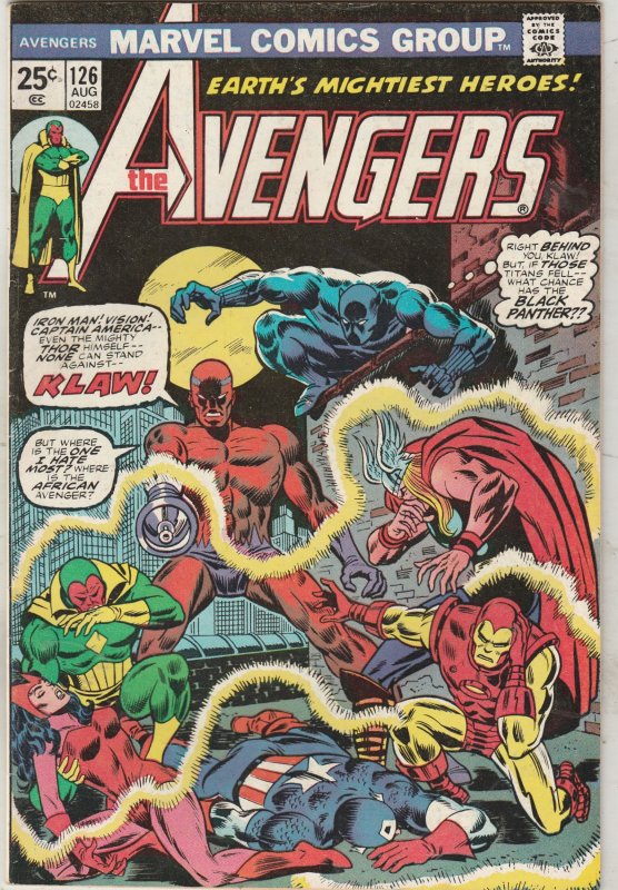 The Avengers #126 (1974) High-Grade Black Panther vs Klaw NM- Utah CERTIFICATE!