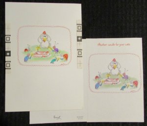 BIRTHDAY Cartoon Chicken Bugs Cake 5.5x7.75 Greeting Card Art #8401  w 2 Cards