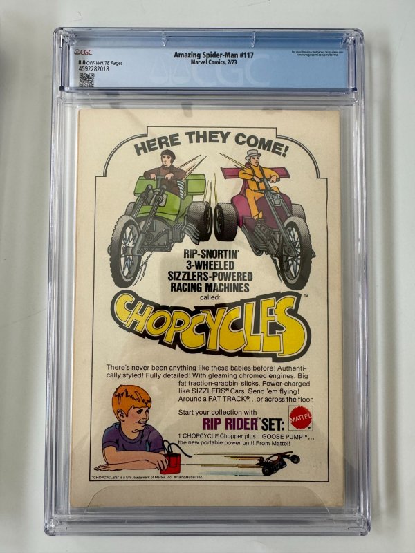 AMAZING  SPIDER-MAN # 117 CGC 8.0  DEADLY  DESIGNS OF  THE DISRUPTOR !! (1973)