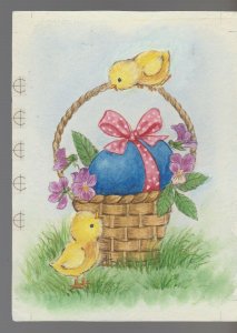 MOM & DAD Two Chicks w/ Blue Egg in Basket 5.5x7.5 Greeting Card Art #E2864