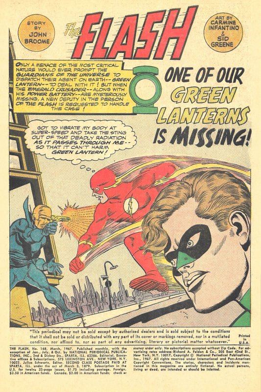 FLASH #168 (Mar'67) 8.0 VF John Broome! Carmine Infantino! 3rd GL appr i...