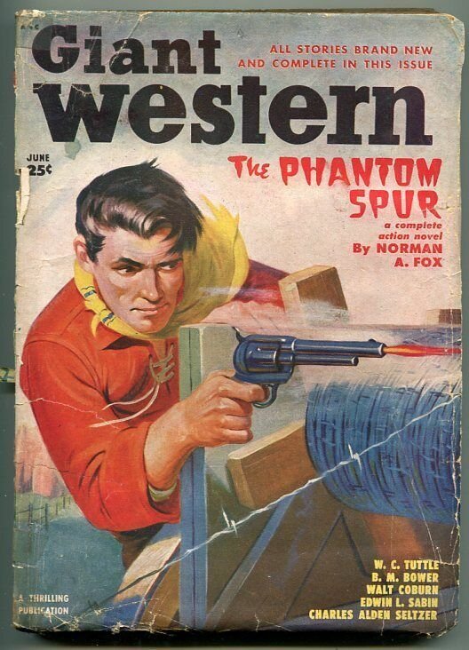 GIANT WESTERN 06/1950-THRILLING-PULP FICTION-GUNFIGHT-BARBED WIRE-TUTTLE-good