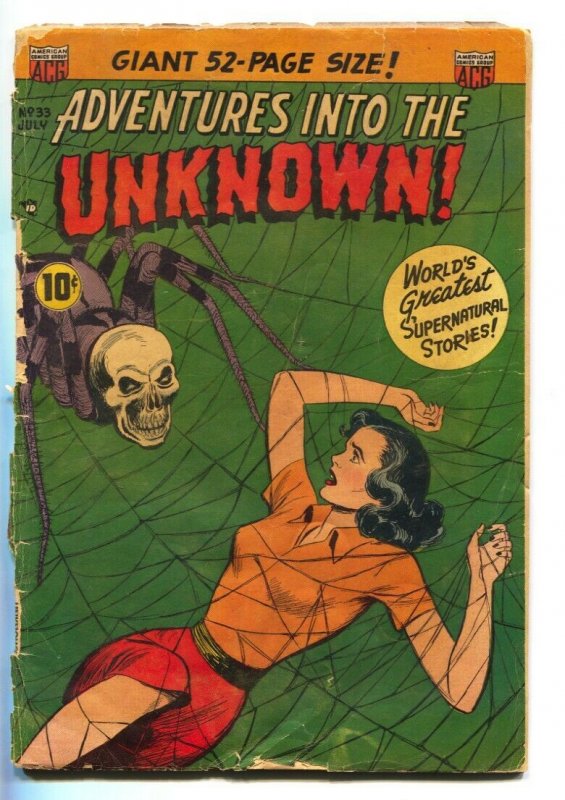 Adventures into the Unknown #33 1952- Classic skull spider cover G 