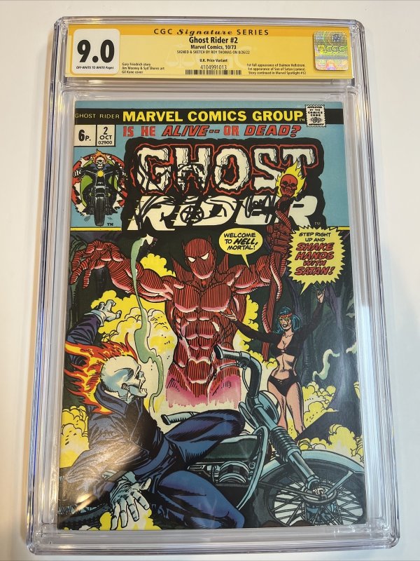Ghost Rider (1973) # 2 (CGC 9.0 SS) Signed Sketch (Hellstorm) Roy Thomas | UK