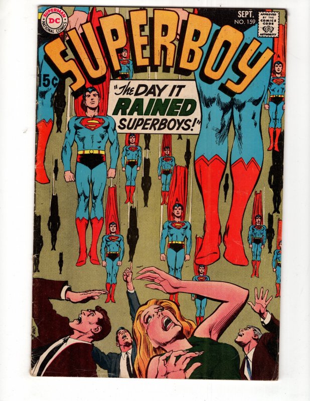 Superboy #159 (1969) Adams Cover THE DAY IT RAUNED SUPERBOYS! /ID#347