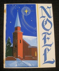 MERRY CHRISTMAS Noel w/ Church & Star 5.25x7 Greeting Card Art #AA2