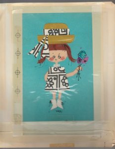 MOTHERS DAY Cute Girl in Black & White Dress 9x10.5 Greeting Card Art #MD7571