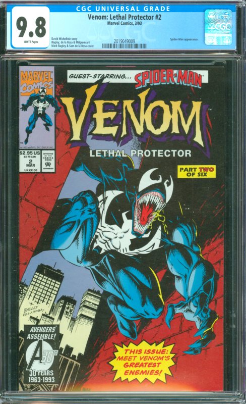 Venom: Lethal Protector #2 CGC Graded 9.8 Spider-Man appearance.