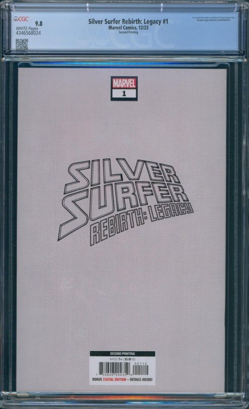 Silver Surfer Rebirth Legacy #1 CGC 9.8 2nd Print Thanos Negative Space 2023