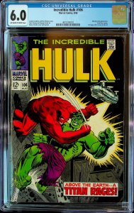 The Incredible Hulk #106 (1968) - CGC 6.0 - Cert#4475195010