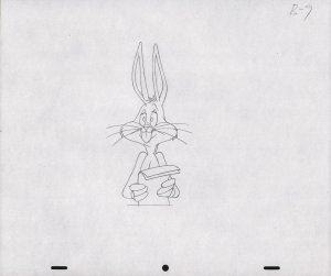 Bugs Bunny Animation Pencil Art - B-9 - Holding Papers - Raised Eyebrows
