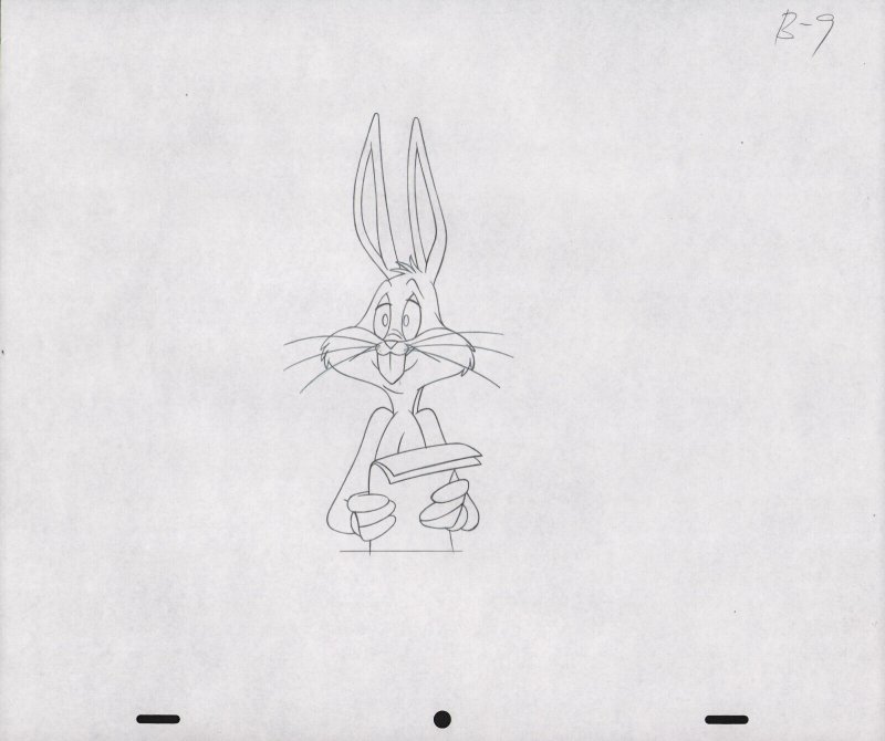 Bugs Bunny Animation Pencil Art - B-9 - Holding Papers - Raised Eyebrows