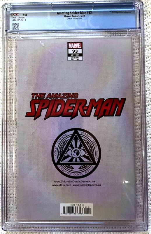 ?~MARVEL~AMAZING SPIDER-MAN #93~?~TYLER KIRKHAM~SPIDEY KISS CVR~?~CGC 9.8~?