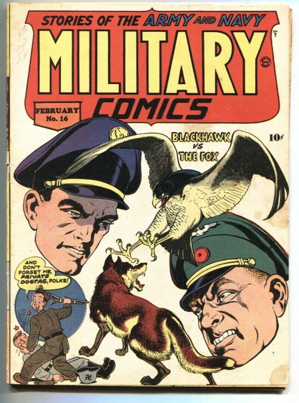 Military Comics #16 1944- BLACKHAWK- WWII Blue Tracer VG-