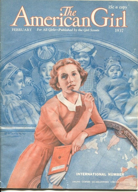 American Girl 2/1937-E.F. Ward cover art-fashions-pulp fiction-Girl Scouts-G/VG
