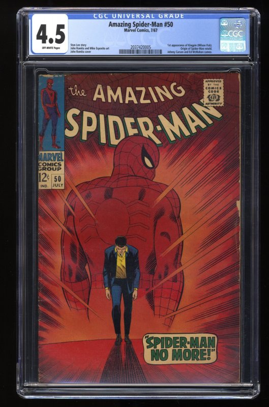 Amazing Spider-Man #50 CGC VG+ 4.5 1st Appearance Kingpin! Stan Lee Script!