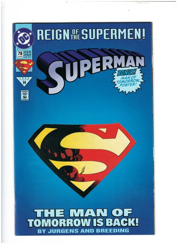 Superman #78 DC Comics Collector's w/Poster 1993 VF/NM 9.0