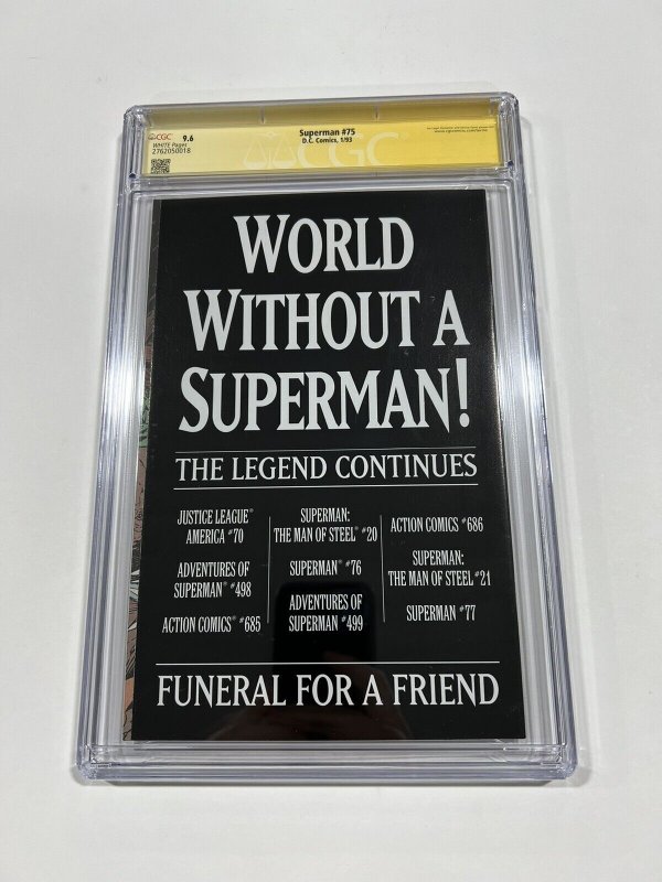 SUPERMAN 75 CGC 9.6 WHITE PAGES SIGNATURE SERIES SIGNED DAN JURGENS DC COMICS 