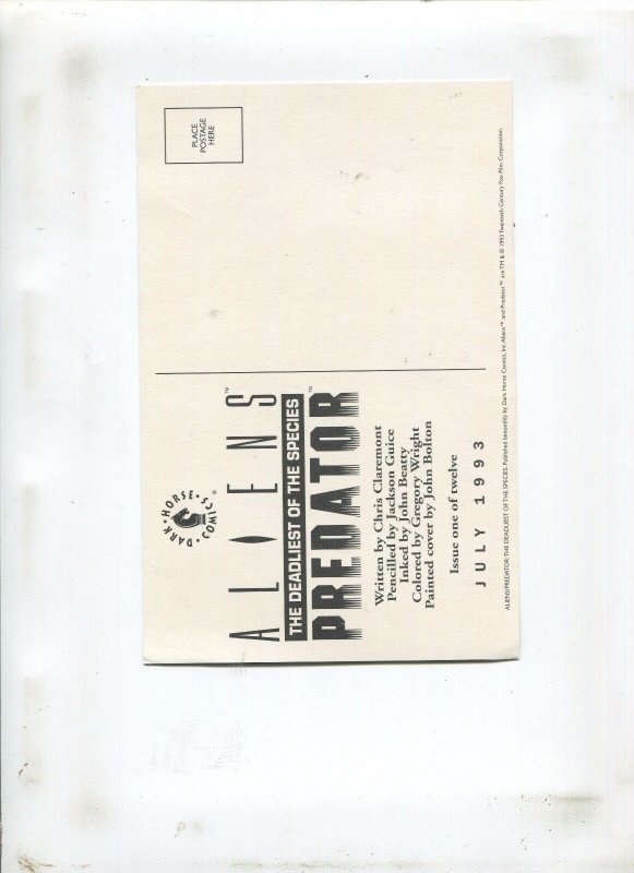 ALIENS VS PREDATOR: THE DEADLIEST OF SPECIES POSTCARD (9.2) SIGNED BY CLAREMONT!