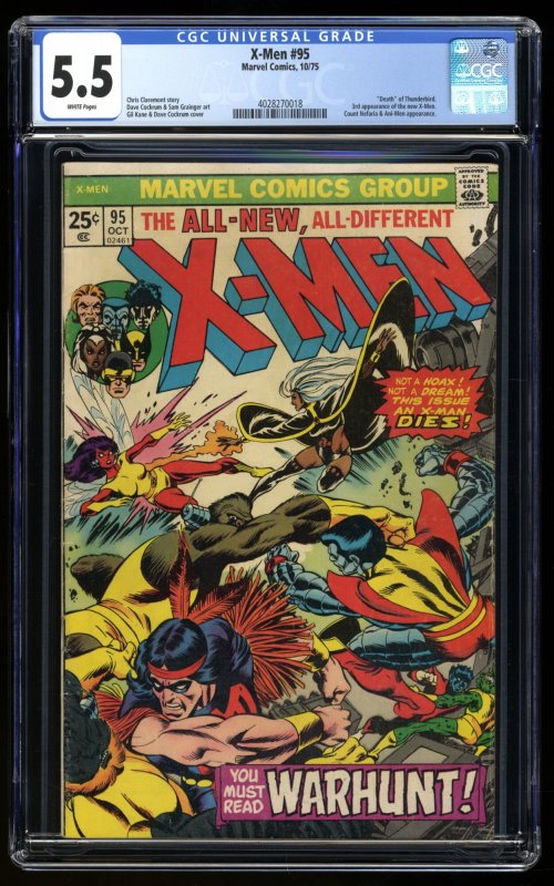 X-Men #95 CGC FN- 5.5 Death of Thunderbird 3rd Appearance New X-Men!