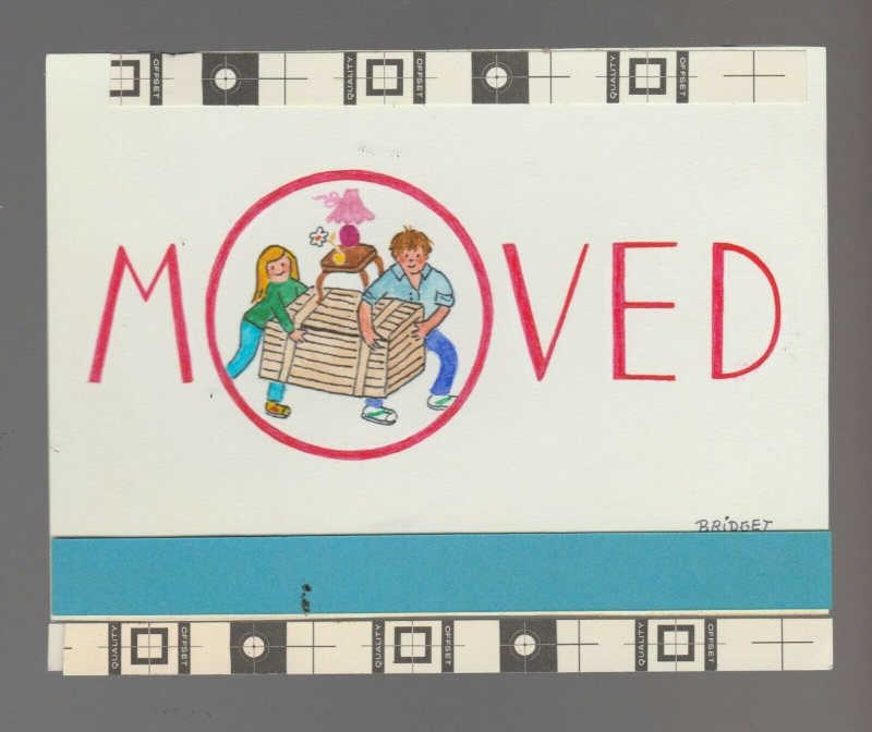 WE HAVE MOVED Cartoon Family Moving Furniture 5.5x4.5 Greeting Card Art #M403