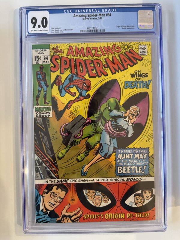 Amazing Spider-man #94  CGC 9.0  Marvel Bronze Age Issue - - Origin  (1971 )